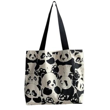 Imagem de Lytxdll Linda sacola de panda feminina grande com zíper, bolsa de compras reutilizável, bolsa de ombro para trabalho e escola, Panda