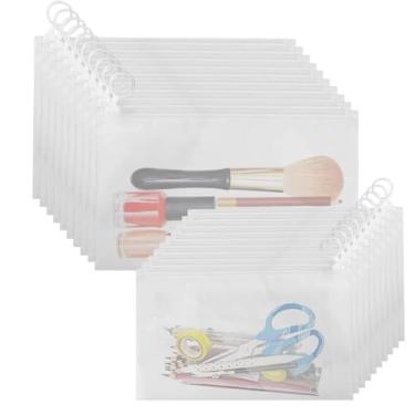 Imagem de OULIGET Bolsas de plástico com zíper de anel, bolsa de pastas de arquivos de envelopes transparentes, bolsas de armazenamento à prova d'água para escritório, viagem de cosméticos, conjunto de 10 (23 x