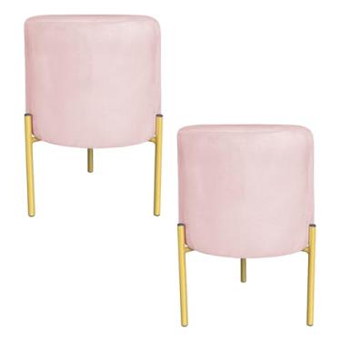 Imagem de Kit 2 Puffs Decorativo Soren Suede Pés de Ferro Dourado - Pallazio