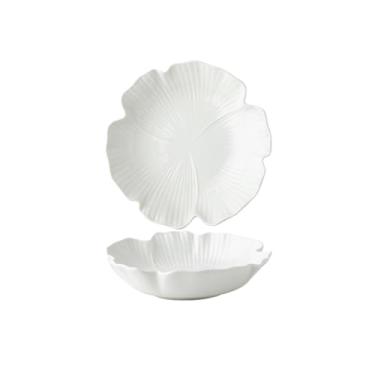 Imagem de Prato de salada estilo japonês de 20 cm com relevo de flor de cerâmica - branco