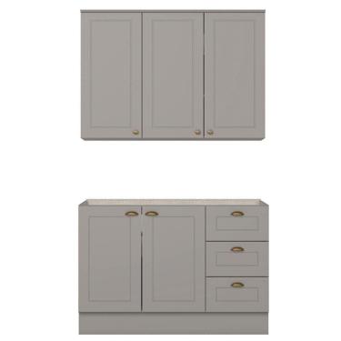 Imagem de Armario Aereo E Balcao Para Pia 120 Cm Americana Cinza Henn