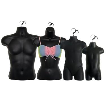 Imagem de DisplayTown Conjunto De Manequim Para Pendurar Torso, 4 Formas Pretas, Masculino, Feminino, Infantil E Infantil, Costas Ocas, Plástico, Tamanhos P