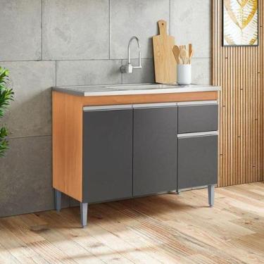 Imagem de Balcão De Pia Ambiente Tatiane 100cm Amêndoa Preto - Ajl - AJL MÓVEIS