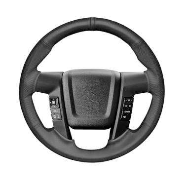 Imagem de Belinous Capa de volante de couro com cadarço, costurada à mão no envoltório, envoltório de direção compatível com Ford Ford F-150 SVT Raptor 2010-2014 (preto)