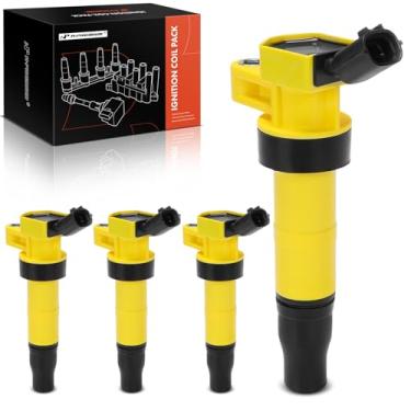 Imagem de A-Premium (amarelo) Pacote de bobina de ignição do motor compatível com Hyundai Santa Fe Sport, Tucson, Genesis, Equus, Genesis Coupe e Kia Optima, Sorento, Forte, Sportage, Borrego, K900, Forte Koup