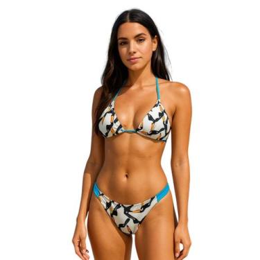 Imagem de Biquíni Feminino Cortininha Com Bojo e Calcinha Fio Dental Dupla Face 