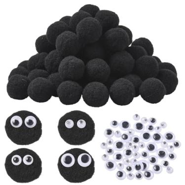 Imagem de SUNNYCLUE 200 peças de bolas de pompom de 25 mm de 2,5 cm bolas de pompom pretas de poliéster grande puff felpudo redondo grande enfeites de pompons macios com olhos agitados para mulheres, fantasia