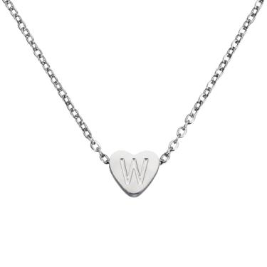 Imagem de PATIKIL Colar de coração com inicial para mulheres, banhado a ouro 18K, corrente de aço inoxidável delicada, nome personalizado, letra W, colares com pingente para mulheres, joias, presentes, tom