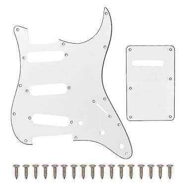 Imagem de SAPHUE SSS Conjunto de 11 furos para guitarra elétrica Strat Pickguard e placa traseira para Fender EUA/México, peças de guitarra estilo moderno Stratocaster (3 camadas brancas)