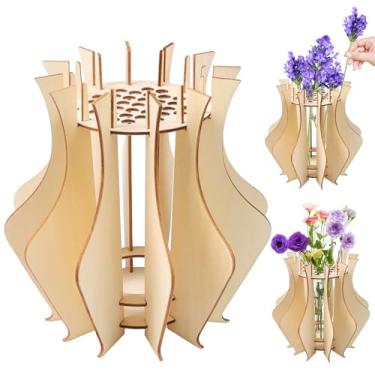 Imagem de Loghohu Vaso para flores de Lego, vaso de quebra-cabeça de madeira para buquê de flores de Lego, conjunto de montagem, expositor, vasos para rosas, orquídeas, tulipas, narcisos, presente para amantes