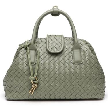 Imagem de Bolsa feminina de tecido elegante, bolsa de mão de couro, feita à mão, bolsa de ombro, bolsa de mão macia, Verde, free