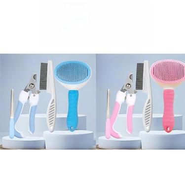 Imagem de KIT 4 Pçs para Pets: Escova Removedora Tira Pelos de Cães E Gatos +Pente de Pulgas+Cortador de Unhas+Lixa de Unha PET-01