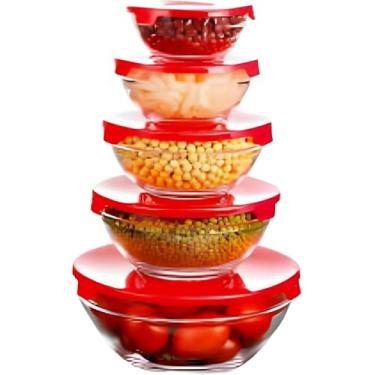 Imagem de Potes de Vidro Herméticos | Vasilhas de vidro | com tampa | Vasilhas de Cozinha, Armazenar Alimentos, marmitas para comida, vasilha, Microondas, Geladeira, Freezer, Conjunto com 5 - Sortidos