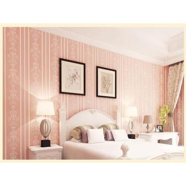 Imagem de 53 * 500 cm Papel de parede autoadesivo listrado 3D não tecido quente sala de estar quarto estudo fundo papel de parede rosa 53 * 500 cm