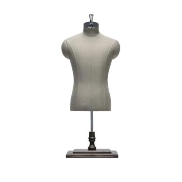 Imagem de Meio manequim masculino, capa de linho para o tronco, altura ajustável de 43-51 polegadas, base de madeira maciça removível(Square,Walnut wood)