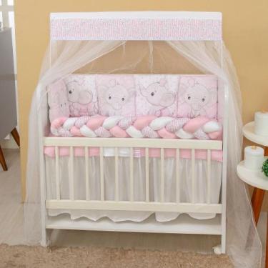 Imagem de Kit Mini Berço 13 peças para Bebê Menina Elefantinha Coroa - AVM Enxov