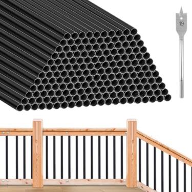 Imagem de Yaocom Pacote com 150 balaústres de alumínio de 66 cm, trilhos de metal preto de 1,9 cm, eixos redondos ocos para varanda e trilhos de escada interna para deck de madeira e composto