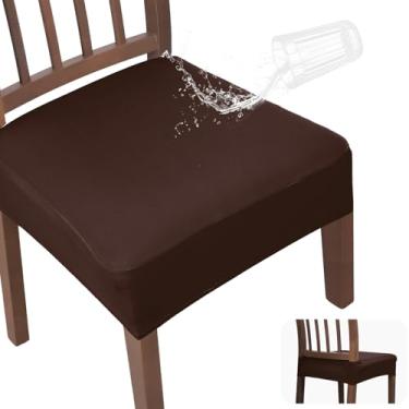 Imagem de JQinHome Conjunto de 6 capas de assento de cadeira de jantar à prova d'água | Capas de cadeira macias removíveis e laváveis para sala de jantar, gancho e laço traseiro traseiro traseiro elástico