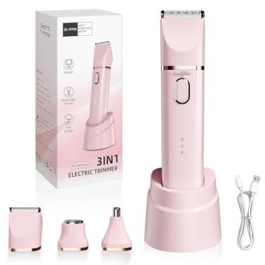 Imagem de Aparador para mulheres: Navalha elétrica 3 em 1 suave e indolor para mulheres, tempo de execução sem fio de 120 minutos, base de carregamento USB, IPX7 à prova d'água, uso molhado e seco, barbeador