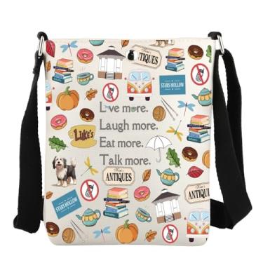 Imagem de JYTAPP Gilmore TV Show Merch Bolsa tiracolo Gilmore Fans Gifts Live More Laugh More Talk More Gilmore TV Show Lovers Gifts, Bege, Small
