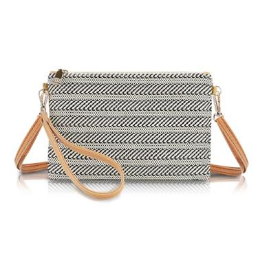 Imagem de FuninCrea Bolsa clutch de palha para mulheres, carteira de pulso com 3 compartimentos para cartão e alça ajustável pequena bolsa transversal de tecido, Preto, Small