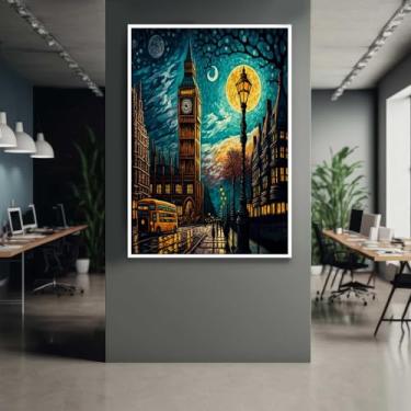 Imagem de Quadro com Moldura Paisagem Abstrata Vertical Big Ben Decorativo Grande Sala Quarto Hall