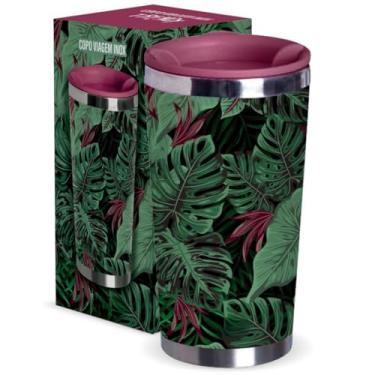 Imagem de Copo Térmico 400ml Inox Folhagem Roxa Tropical Durável Reutilizável Portátil Café Chá Água Bebidas Geladas Ou Quentes Academia Presente Trabalho Escritório Praia Fácil Limpar Viagem Sem BPA