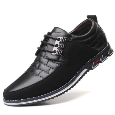 Imagem de Sapatos sociais masculinos casuais Oxford Derby ortopédicos de couro simples com cadarço para caminhada mocassins sem salto para homens, Preto, 47