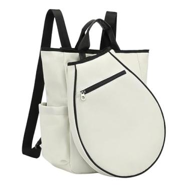 Imagem de IEUDNS Mochila de tênis, bolsa de pickleball, presente de armazenamento, à prova d'água, portátil com bolsos, mochila esportiva para prática esportiva, Branco