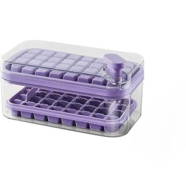 Imagem de Forma de Gelo Silicone 64 Cubos Molde com Tampa e Dispenser Caixa Dupla Prática