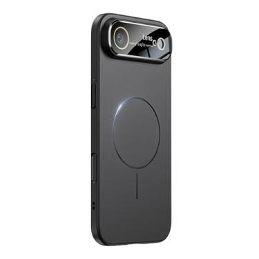 Imagem de Omio Capa magnética para iPhone Plus compatível com MagSafe, protetor de lente de câmera de vidro embutido, visor de logotipo de janela grande, proteção contra quedas de grau militar, capa fosca para
