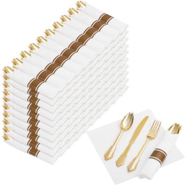 Imagem de Conjunto de talheres de plástico dourado Nervure 400 unidades com guar