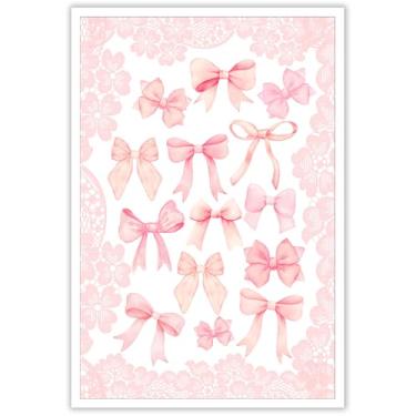 Imagem de Pôster de laços cor-de-rosa da moda bonitos arcos em aquarela arte de parede em tela Coquettish quarto feminino impressões estéticas pintura para sala de estar quarto dormitório decoração de parede