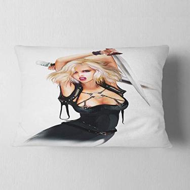 Imagem de Designart Women with Words Retrato de arte digital para sala de estar, sofá, enchimento de almofada + capa de almofada impressa em ambos os lados 30,5 x 50,8 cm