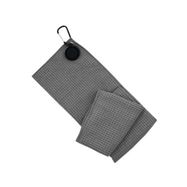 Imagem de YIJU Toalha de golfe portátil, pano de limpeza prático com gancho mosquetão, toalha de limpeza de bolas, Cinza