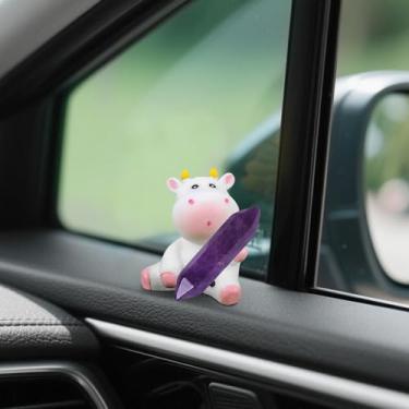 Imagem de CusDusk Decorações de carro de cristal ametista roxa, ornamento de painel de vaca da sorte com pedra de cura, presente de gado espiritual para equilíbrio e energia positiva