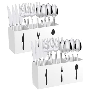 Imagem de Organizador de talheres de acrílico, suporte transparente para colher e garfo, caixa de armazenamento de talheres de plástico fácil de limpar, grande caixa de armazenamento de talheres (branca)