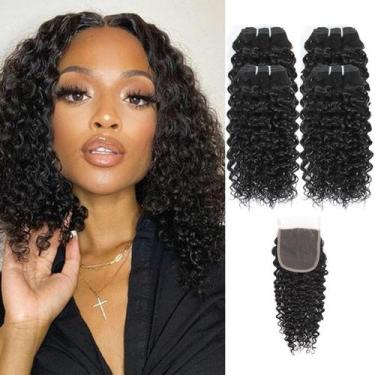 Imagem de Pacotes de cabelo JTDebade Kinky Curly 25 cm Cabelo humano 4 pacotes
