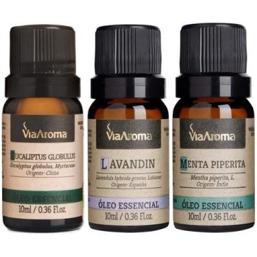 Imagem de Kit Óleo Essencial Lavanda 100% Natural Via Aroma 10ml Menta Piperita 