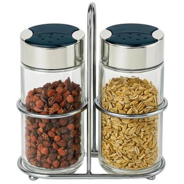 Imagem de Saleiro e Pimenteiro em Vidro Suporte Metal e Tampa Plástica - Le Bian