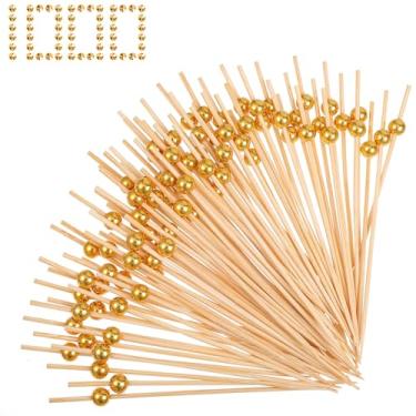Imagem de Palitos de coquetel de 1000 peças para aperitivos, palitos de bambu de 12 cm, espetos de aperitivos para bebidas, frutas, charcutaria, festa de comida de casamento, ouro
