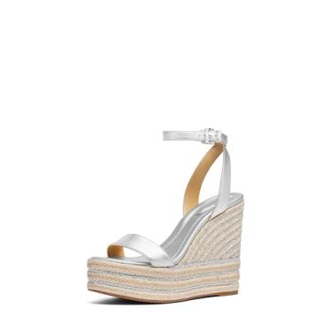 Imagem de Michael Kors Sandália feminina Leighton Espadrille Wedge, Prata, 34