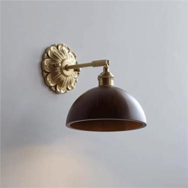 Imagem de Arandela com abajur de nogueira, luminária de parede interna com base de cobre para quarto, sala de estar, corredor E27, ajuste para cima e para baixo (A)