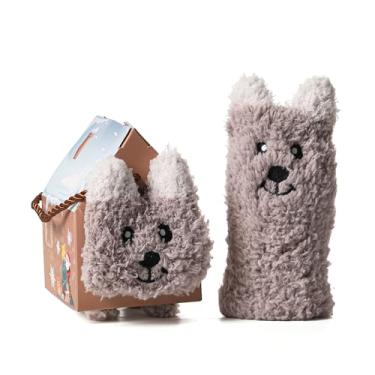 Imagem de HHUQ Meias femininas quentes e fofas de animal, meias de dormir ultra-luxuosas para mulheres com embrulho de presente, Urso marrom, One Size Wide