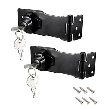 Imagem de uxcell Fechaduras de ferrolho com chave de 10 cm de liga de zinco, fecho de bloqueio com chave, parafusos W para armário de porta com chave igual a preto, 2 peças