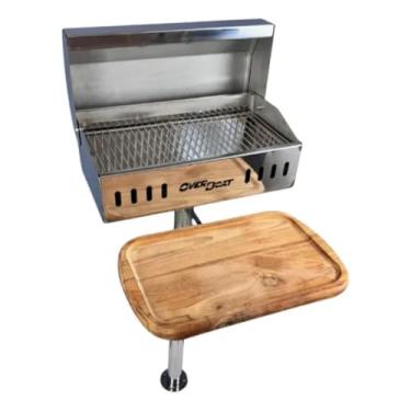 Imagem de Churrasqueira Náutica Retangular Overboat PTR-460 Inox 304 com Grelha Bipartida e Tábua de Servir | Kit Gourmet para Lanchas
