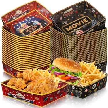 Imagem de Ziliny 48 peças, bandeja de lanche para noite de cinema, 2,3 kg, grande, descartável, papelão, suprimentos para festas noturnas, caixas de barco, suporte de recipiente para hambúrguer, cachorro-quente