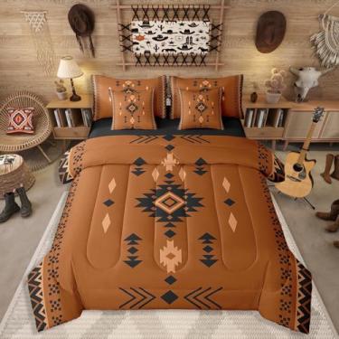 Imagem de Conjunto de edredom Queen asteca ocidental com 7 peças, nativo americano, nativo americano, para meninos e adolescentes, geométrico, sudoeste, étnico, nativo americano, decoração rústica, marrom e