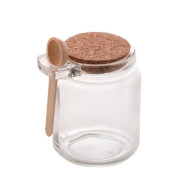 Imagem de Pote de vidro com colher bambu e tampa rolha para condimentos temperos