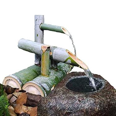 Imagem de Decoração de fonte de bambu, fonte de água de bambu feita à mão, fonte de tanque de peixes, decoração de jardim ao ar livre